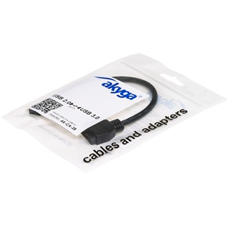 Akyga AK-CA-28 USB-A Pinheader -> USB-A 3.0 pinheader F/M adapter 0.2m fekete