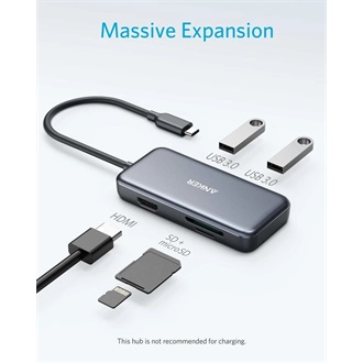 Anker Eufy PowerExpand 5-portos USB-C USB3.0 HDMI hub szürke (microSD+SD)