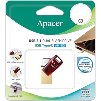Apacer 64GB AH180 OTG USB-A/C 3.2 Gen1 pendrive BOX piros-átlátszó