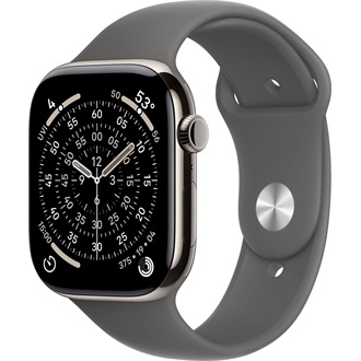 Apple Watch (46mm) Natural Titanium cellular okosóra ezüst + Stone Grey Sport Band - S/M