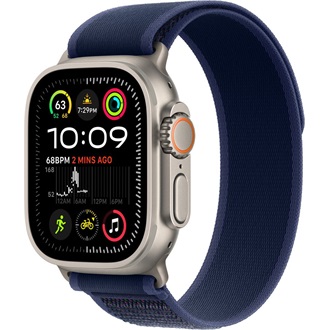 Apple Watch 49mm Loop:  Blue Trail Loop - S/M - Natural Titanium Finish okosóra szíj kék