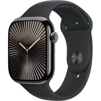 Apple Watch S10 Cellular (42mm) palaszürke titán tok, fekete sportszíj (S/M) okosóra