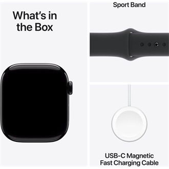 Apple Watch S10 GPS (42mm) kozmoszfekete alumínium tok, fekete sportszíj (M/L) okosóra