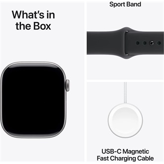 Apple Watch S11 Cellular (42mm) asztroszürke alumínium tok, fekete S/M sportszíjas okosóra