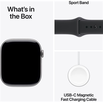 Apple Watch S11 GPS-es (42mm) asztroszürke alumínium tok, fekete M/L sportszíjas okosóra
