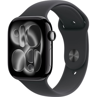 Apple Watch S11 GPS-es (42mm) kozmoszfekete alumínium tok, fekete S/M sportszíjas okosóra