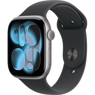 Apple Watch S11 GPS-es (46mm) asztroszürke alumínium tok, fekete M/L sportszíjas okosóra