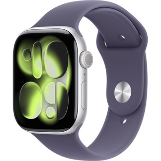 Apple Watch S11 GPS-es (46mm) ezüst alumínium tok, ködös lila M/L sportszíjas okosóra