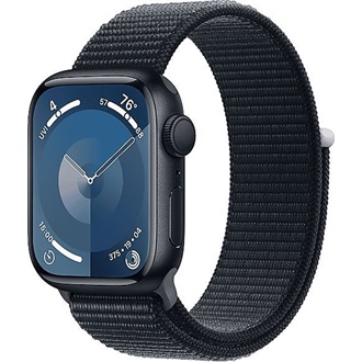Apple Watch S9 GPS (41mm) éjfekete alumínium tok , éjfekete sport pánt okosóra