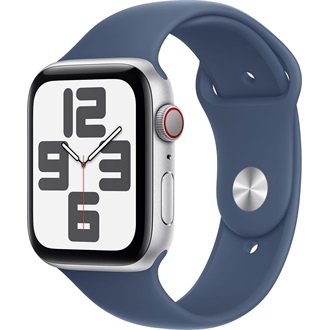 Apple Watch SE2 v3 Cellular (44mm) ezüst alumínium tok, denim sportszíj (M/L) okosóra