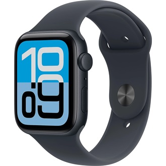 Apple Watch SE3 GPS-es (44mm) éjfekete alumínium tok, éjfekete S/M sportszíjas okosóra