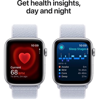 Apple Watch SE GPS 44mm aluminium ház okosóra ezüst + BLUE CLOUD SPORT LOOP