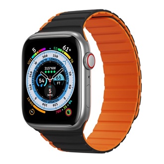 Apple Watch Series 10 42mm DUX DUCIS pótszíj egyedi méret, mágneses, FEKETE/NARANCSSÁRGA