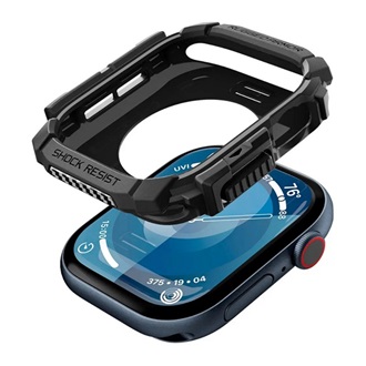 Apple Watch Series 10 42mm SPIGEN RUGGED ARMOR pótszíj egyedi méret, szilikon + szilikon keret, FEKETE