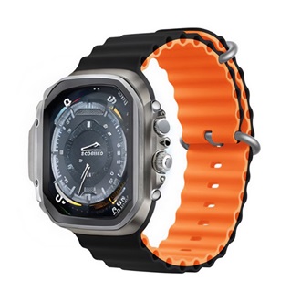 Apple Watch Series 10 46mm DEVIA DELUXE SPORT6 pótszíj egyedi méret, hullám, FEKETE/NARANCSSÁRGA