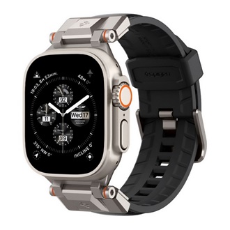 Apple Watch Series 10 46mm SPIGEN DURAPRO ARMOR PU pótszíj egyedi méret, fém csat, FEKETE