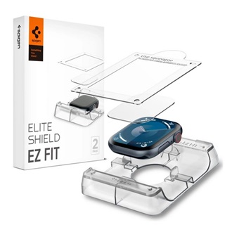 Apple Watch Series 10 46mm SPIGEN ELITE SHIELD EZ FIT kijelzővédő fólia 2db full screen, PET + segédkeret, ÁTLÁTSZÓ