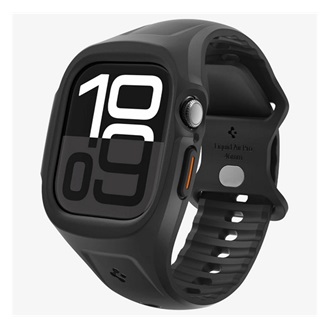 Apple Watch Series 10 46mm SPIGEN LIQUID AIR PRO szilikon óra keret szilikon szíj, ütésállóság, FEKETE
