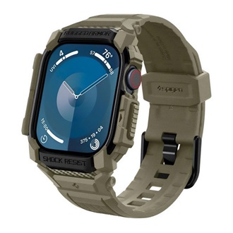 Apple Watch Series 10 46mm SPIGEN RUGGED ARMOR PRO pótszíj egyedi méret, ütésállóság + szilikon keret, SÖTÉTZÖLD