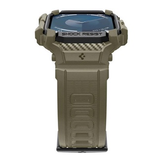 Apple Watch Series 10 46mm SPIGEN RUGGED ARMOR PRO pótszíj egyedi méret, ütésállóság + szilikon keret, SÖTÉTZÖLD