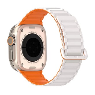 Apple Watch Series 5 44mm DUX DUCIS KJ pótszíj egyedi méret, mágneses, EZÜST/NARANCSSÁRGA