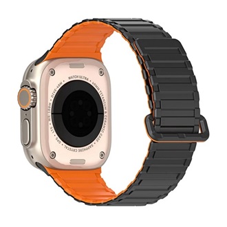 Apple Watch Series 5 44mm DUX DUCIS KJ pótszíj egyedi méret, mágneses, FEKETE/NARANCSSÁRGA