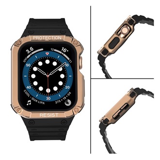 Apple Watch Series 9 41mm Gigapack Pótszíj egyedi méret, ütésállóság + szilikon keret, FEKETE/ROZÉARANY