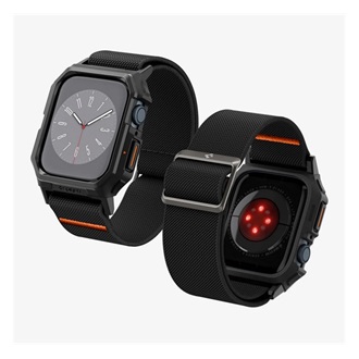 Apple Watch Series 9 45mm SPIGEN LITE FIT PRO pótszíj egyedi méret, ütésállóság + szilikon keret, FEKETE