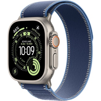 Apple Watch Ultra 3 (49mm) Natural Titanium cellular okosóra ezüst + Blue/Bright Blue Trail Loop - M/L