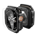 Apple Watch Ultra 3 49mm / Ultra 2 49mm SPIGEN RUGGED ARMOR műanyag óra keret ütésállóság + kijelzővédő üveg FEKETE
