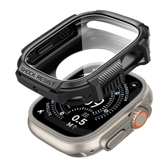 Apple Watch Ultra 3 49mm / Ultra 2 49mm SPIGEN RUGGED ARMOR műanyag óra keret ütésállóság + kijelzővédő üveg FEKETE