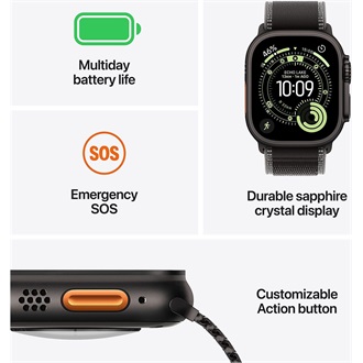 Apple Watch Ultra 3 (49mm) Black Titanium cellular okosóra fekete + Black Alpine Loop - Medium