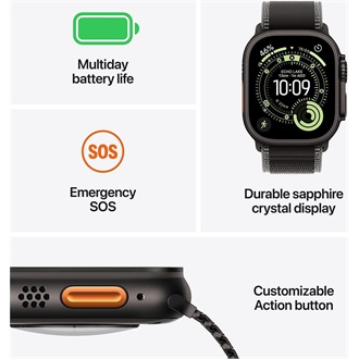 Apple Watch Ultra 3 (49mm) Black Titanium cellular okosóra fekete + Black Titanium Milanese Loop - Small