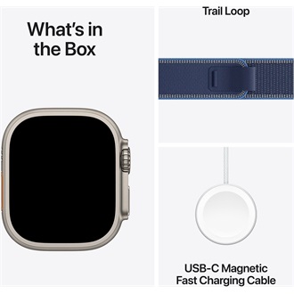 Apple Watch Ultra 3 (49mm) Natural Titanium cellular okosóra ezüst + Blue/Bright Blue Trail Loop - M/L