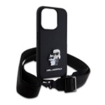 Apple iPhone 15 Pro KARL LAGERFELD SAFFIANO CROSSBODY STRAP METAL KARL AND CHOUPETTE telefonvédő ütésállóság, FEKETE