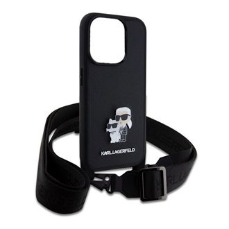 Apple iPhone 15 Pro KARL LAGERFELD SAFFIANO CROSSBODY STRAP METAL KARL AND CHOUPETTE telefonvédő ütésállóság, FEKETE