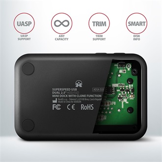 Axagon SuperSpeed USB DUAL 2.5" SATA3 USB3.0 dokkoló fekete