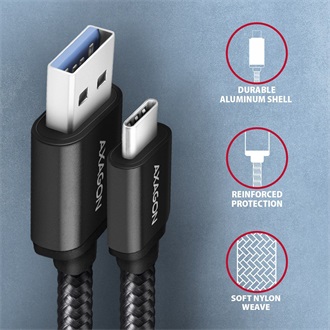 Axagon USB-C 3.2 Gen1 -> USB-A 3.2 Gen 1 M/M adatkábel 2m fekete