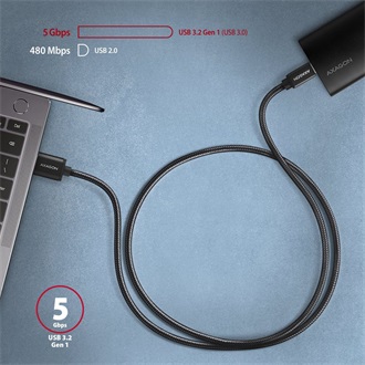 Axagon USB-C 3.2 Gen1 -> USB-A 3.2 Gen 1 M/M adatkábel 2m fekete
