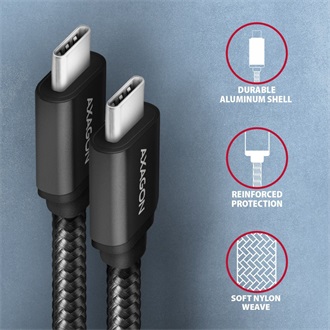 Axagon USB-C 3.2 Gen1 -> USB-C 3.2 Gen1 M/M adatkábel 2m fekete 60W