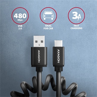 Axagon USB-C -> USB-A 2.0 M/M adatkábel 0.6m fekete tekercselt