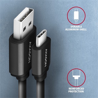 Axagon USB-C -> USB-A 2.0 M/M adatkábel 0.6m fekete tekercselt