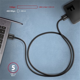 Axagon USB-A 3.2 Gen1 -> USB-B 3.0 micro M/M adatkábel 1m fekete