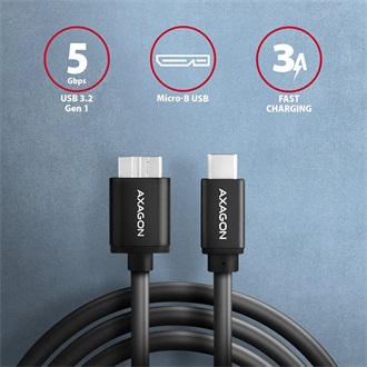 Axagon BUMM3-CM10AB USB-B 3.0 micro - USB-C 3.2 Gen1 M/M adatkábel 1m fekete