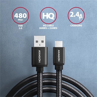 Axagon USB-A 2.0 -> USB-B 2.0 micro M/M adatkábel 1m fekete