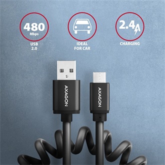 Axagon USB-A 2.0 -> USB-B 2.0 micro M/M adatkábel 0.6m fekete tekercselt