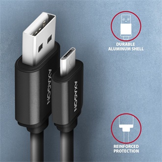 Axagon USB-A 2.0 -> USB-B 2.0 micro M/M adatkábel 0.6m fekete tekercselt