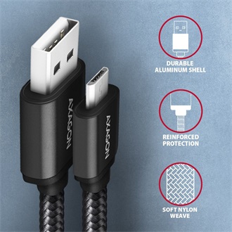 Axagon USB-A 2.0 -> USB-B 2.0 micro M/M adatkábel 2m fekete