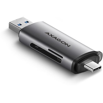 Axagon CRE-SAC USB3.2 Gen1 A / USB-C SD, microSD kártyaolvasó szürke (fém ház)