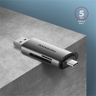 Axagon CRE-SAC USB3.2 Gen1 A / USB-C SD, microSD kártyaolvasó szürke (fém ház)